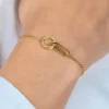 ZINZI goldplated zilveren schakelarmband met twee verbonden schakels, bezet met witte zirkonia's ZIA2809