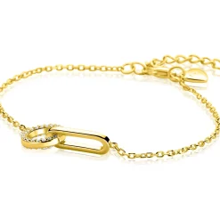ZINZI goldplated zilveren schakelarmband met twee verbonden schakels, bezet met witte zirkonia's ZIA2809