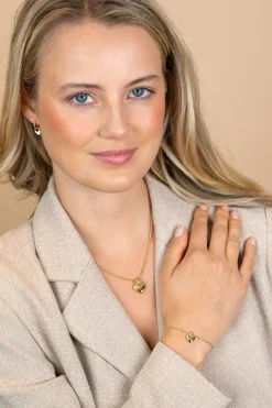 ZINZI gold plated zilveren schakelarmband met hartvormige slot hanger 17-20cm ZIA2673G