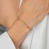 ZINZI gold plated zilveren schakel armband 9mm breed met witte zirkonia's en gladde bolletjes 17-19cm ZIA2658