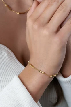 ZINZI gold plated zilveren schakel armband met vijf gladde bamboe vormen 17-20cm ZIA2577G