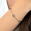 ZINZI gold plated zilveren schakelarmband met ronde en vierkante zettingen pastel en paars 17-20cm ZIA2525G