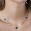ZINZI gold plated zilveren schakel ketting met twee donkerblauwe klavers en een grotere groene klaver 40-45cm ZIC2583