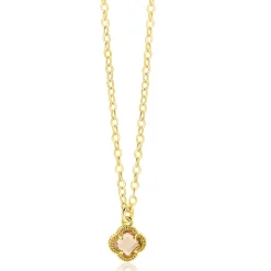 ZINZI gold plated zilveren schakelketting met een lichtbruine klaver in het midden 40-45cm ZIC2905C