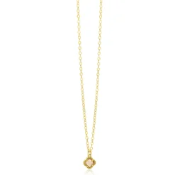ZINZI gold plated zilveren schakelketting met een lichtbruine klaver in het midden 40-45cm ZIC2905C