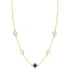 ZINZI gold plated zilveren schakelketting met twee licht blauwe klavers en een saffier blauwe klaver 40-45cm ZIC2906