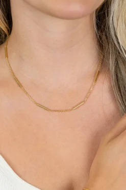ZINZI gold plated zilveren schakelketting 45cm met vijf gladde ronde staafjes ZIC2800G