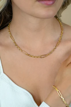ZINZI gold plated zilveren schakelketting met vijf lange ovale schakels 5,5mm breed 43-47cm ZIC2711G