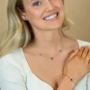 ZINZI gold plated zilveren schakelketting met twee lichtblauwe klavers en een donkerblauwe klaver 42-45cm ZIC2662B