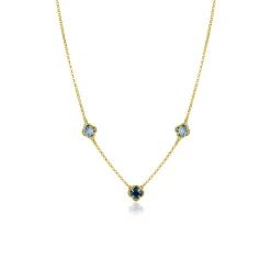 ZINZI gold plated zilveren schakelketting met twee lichtblauwe klavers en een donkerblauwe klaver 42-45cm ZIC2662B