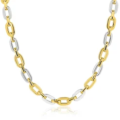 ZINZI gold plated zilveren schakelketting 42-45cm met bicolor rechthoekige schakels (6,5mm breed) ZIC2757