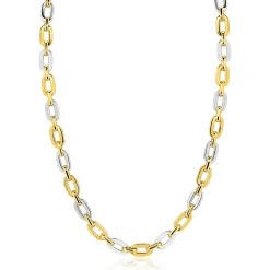 ZINZI gold plated zilveren schakelketting 42-45cm met bicolor rechthoekige schakels (6,5mm breed) ZIC2757
