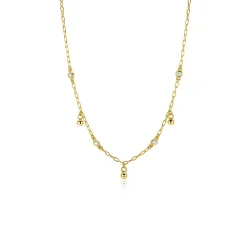 ZINZI gold plated zilveren schakelketting met vier witte zirkonia's en 3 ronde bolletjes, gelijkmatig verdeeld over de ketting 42-45cm ZIC2658