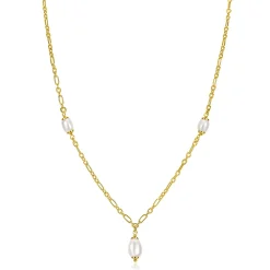 ZINZI gold plated zilveren schakelketting met drie ovale witte zoetwaterparels 40-45cm ZIC2588