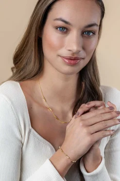 ZINZI gold plated zilveren schakel ketting met zeven gladde bamboe vormen 40-45m ZIC2577G