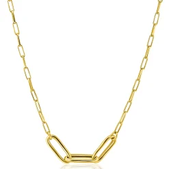 ZINZI gold plated zilveren schakelketting paperclip en 3 grotere ovale schakels 40-45cm ZIC2522