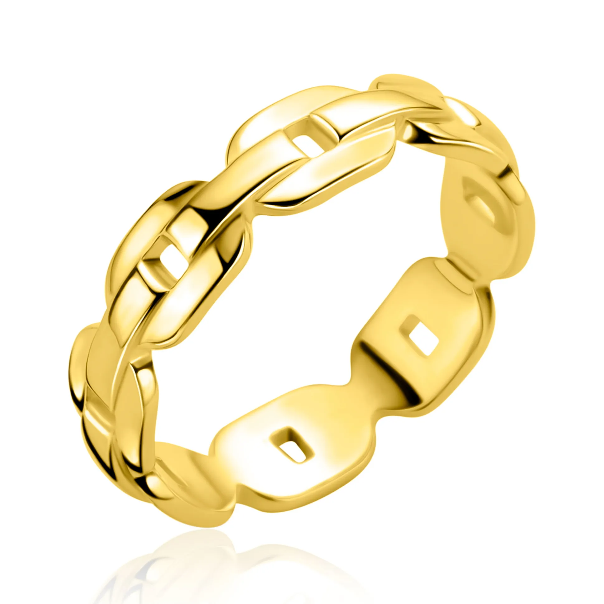 ZINZI gold plated zilveren stoere schakel ring 5mm breed ZIRBF152G