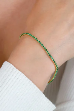 ZINZI gold plated zilveren tennis armband 2,1mm breed met rijzetting smaragdgroene zirkonia's ZIA2892G