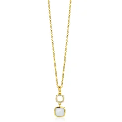 ZINZI gold plated zilveren tweezijdige hanger 30mm vierkant met witte onyx en mintgroene kleursteen ZIH2308 (zonder collier)