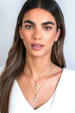 ZINZI gold plated zilveren tweezijdige hanger 30mm vierkant met witte onyx en mintgroene kleursteen ZIH2308 (zonder collier)