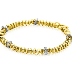 ZINZI gold plated zilveren vierkante schakel armband 6mm breed afwisselend bezet met witte zirkonia's 19cm ZIA2678Y