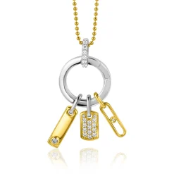 ZINZI gold plated zilveren vierkant plaatje als hanger 15mm vol bezet met witte zirconia's ZIH2299 (zonder collier)