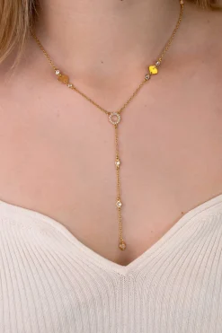 ZINZI gold plated zilveren Y-collier 45cm met glimmende ronde elementen en bezet met fonkelende witte zirkonia's ZIC2909