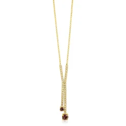 ZINZI gold plated zilveren Y-collier 45cm met luxe tennislook en champagnekleurige zirkonia's in rijzetting met twee grotere donkerbruine kleurstenen ZIC2894C