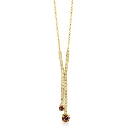 ZINZI gold plated zilveren Y-collier 45cm met luxe tennislook en champagnekleurige zirkonia's in rijzetting met twee grotere donkerbruine kleurstenen ZIC2894C