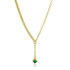 ZINZI gold plated zilveren Y-collier met subtiele schakels, bungelend groene ronde kleursteen 42-45cm ZIC2660G