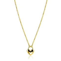 ZINZI gold plated zilvereren schakelketting met hartvormige slot hanger 18mm breed 42-45 cm ZIC2673G