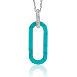 ZINZI grote ovale hanger 38mm in trendy turquoise en luxe zilveren hangoog ZIH2456T (zonder collier)