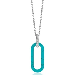 ZINZI grote ovale hanger 38mm in trendy turquoise en luxe zilveren hangoog ZIH2456T (zonder collier)