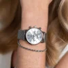 ZINZI horloge CHRONOGRAPH 34mm zilverkleurige wijzerplaat met datum en chronometers, stalen kast, stalen mesh band 18mm ZIW1502