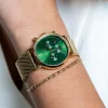 ZINZI horloge CHRONOGRAPH 34mm groene wijzerplaat met datum en chronometers, geelgoudkleurige stalen kast, geelgoudkleurige stalen mesh band 18mm ZIW1535