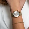 ZINZI horloge CHRONOGRAPH 34mm zilverkleurige wijzerplaat met datum en chronometers, geelgoudkleurige stalen kast, geelgoudkleurige stalen mesh band 18mm ZIW1533