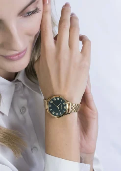 ZINZI horloge JULIA 34mm zwarte wijzerplaat romeinse cijfers goudkleurige stalen kast en band ziw1143