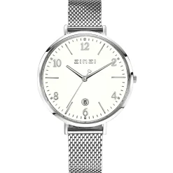 ZINZI horloge SOPHIE witte wijzerplaat met datum, stalen kast 38mm, stalen mesh band 14mm ZIW1406