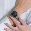 ZINZI horloge SOPHIE zwarte wijzerplaat met datum, stalen kast 38mm, stalen mesh band 14mm ZIW1401