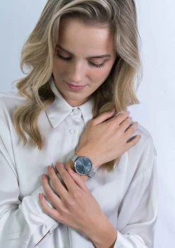 ZINZI horloge SOPHIE zwarte wijzerplaat met datum, stalen kast 38mm, stalen mesh band 14mm ZIW1401