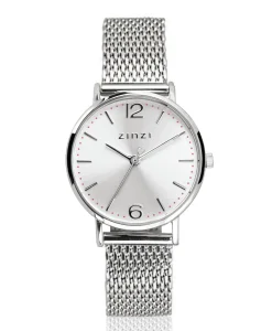 ZINZI Lady horloge zilvergekleurde wijzerplaat en kast stalen mesh band 28mm extra dun ZIW602M