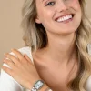 ZINZI Lucia horloge 28mm rechthoekige kast, bezet met witte zirkonia's en zilverkleurige wijzerplaat, stalen schakelband ZIW2302