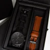 ZINZI Man watch Traveller black zwarte wijzerplaat matzwarte stalen kast zwarte leren band 39mm dual time ZIW750