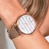 ZINZI Retro horloge grijs-wit gestreepte wijzerplaat roségoudkleurige kast stalen mesh band roségoudkleurig 38mm extra dun ZIW420M