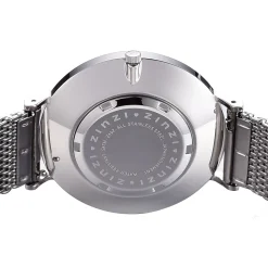 Zinzi Retro horloge zilvergekleurde wijzerplaat en kast stalen mesh band 38mm extra dun ZIW402M