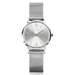 ZINZI Retro Mini horloge zilvergekleurde wijzerplaat, zilverkleurige kast en stalen mesh band, 24mm extra dun ZIW1802