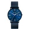 ZINZI Roman horloge blauwgekleurde wijzerplaat en kast met zilverkleurige wijzers blauwe stalen mesh band 34mm extra dun ZIW551M