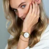 ZINZI Roman horloge witte parelmoer wijzerplaat stalen kast geelgoudkleurig stalen mesh band geelgoudkleurig 34mm extra dun ZIW548M