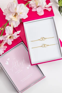 ZINZI set van 2 gold-plated zilveren armbanden met 2 verbonden hartjes 17,5-19,5cm ZIA2513G-SET