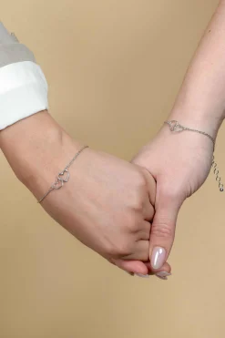ZINZI set van 2 zilveren armbanden met 2 verbonden hartjes 17,5-19,5cm ZIA2513-SET